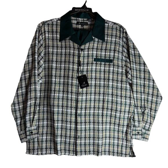 NWT Montique‎ Travel Line Shirt Mens L 42 Green Plaid Long Sleeve Button Down - Picture 1 of 9